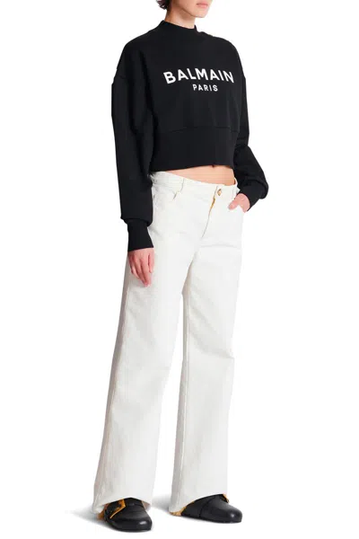 Balmain Noir Blanc Cotton Sweaters In Black