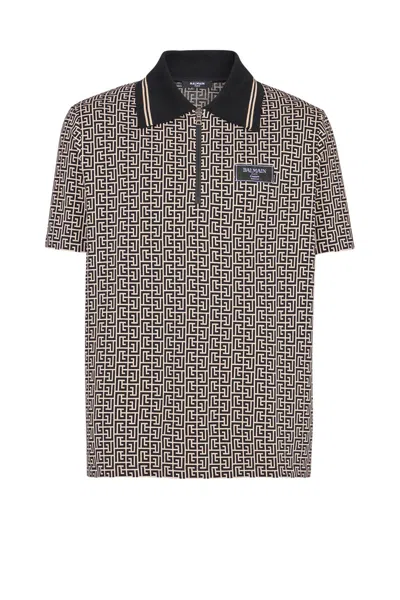 Balmain Pb Labyrinth Jacquard Polo Shirt In Black