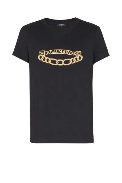 Balmain Black Crewneck T-shirt With Logo Print On The Front
