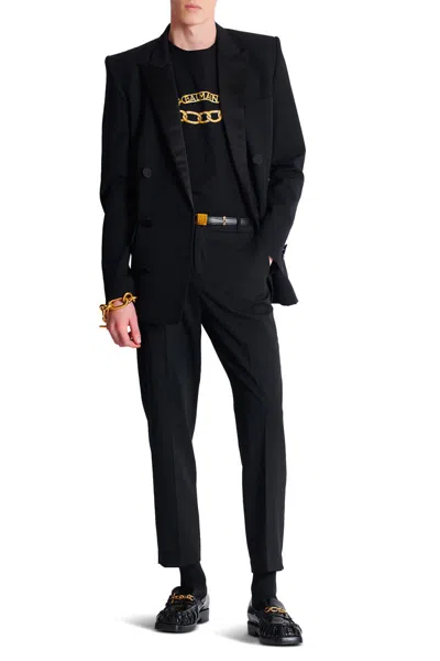 Balmain Black Crewneck T-shirt With Logo Print On The Front