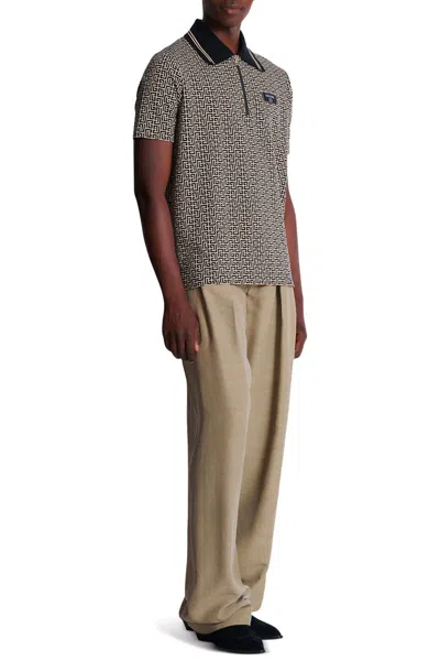 Balmain Pb Labyrinth Jacquard Polo Shirt In Black