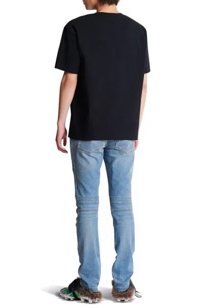 Balmain Black Crewneck T-shirt With Logo Lettering Print On The Front In Cotton Man