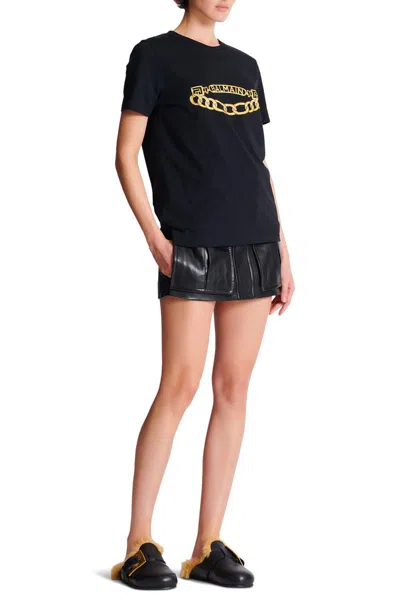 Balmain Crew Neck Graphic Print Short Sleeves In Black