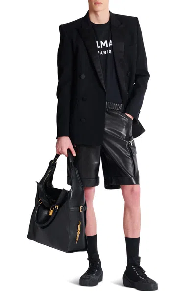 Balmain Black Crewneck T-shirt With Logo Lettering On The Front