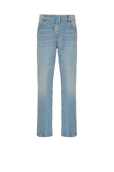 Balmain Straight Whiskering Faded Belt Loops Pockets In Blue