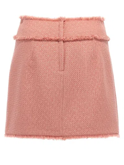 Dolce & Gabbana Textured Tweed Mini Skirt With Frayed Hem In Pink