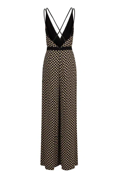 Elisabetta Franchi Black Pattern Jumpsuit With Rear Crossover Neck In Black