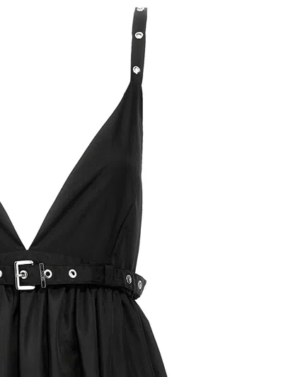 Ganni Black Long Dress With A V-neck Embellished With Studs In Black