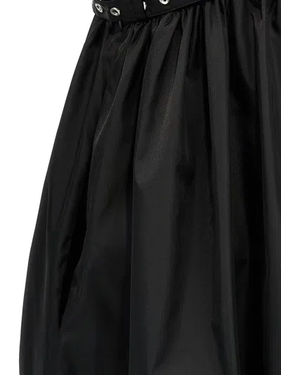 Ganni Black Long Dress With A V-neck Embellished With Studs In Black