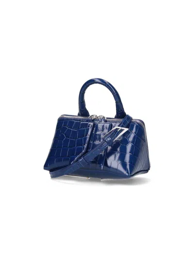 Attico Friday Crocodile-effect Top-handle Mini Bag In Blue