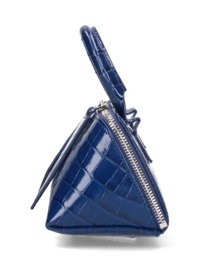Attico Friday Crocodile-effect Top-handle Mini Bag In Blue