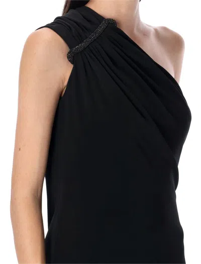 Tom Ford Mini Dress One Shoulder Crystal Brooch In Black