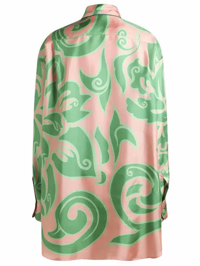 Etro Pink Silk Shirt With Green Print Women In Multi
