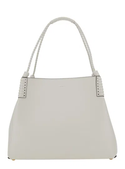 Etro 'libra' White Shoulder Bag With Maxi Logo On The Front In Leather Woman