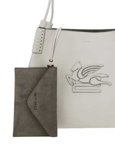 Etro 'libra' White Shoulder Bag With Maxi Logo On The Front In Leather Woman