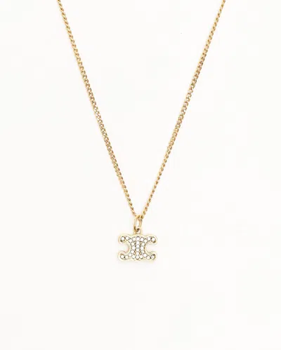 Celine Céline Triomphe Rhinestone Necklace In Gold