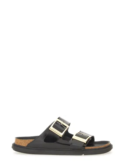 Birkenstock Arizona Droplet Buckle High Shine Black Slides In Black