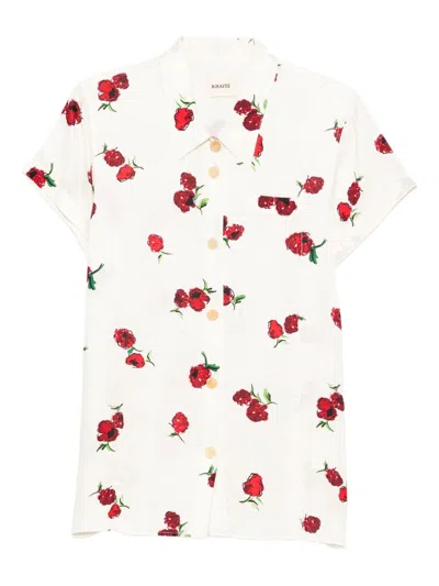 Khaite Keefe Printed Silk-twill Shirt In White