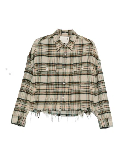 R13 Plaid Shirt With Frayed Hem In Gray