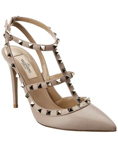 Valentino Rockstud Caged 100 Leather Pump In Neutral