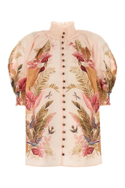 Zimmermann Cream And Pink Linen Top In Multi