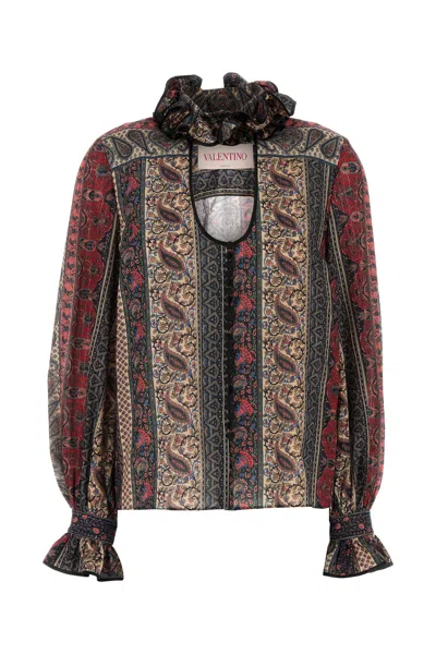 Valentino Garavani Printed Cotton Blend Blouse In Multi