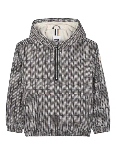 Bosswear Check-print Hooded Jacket In Gray