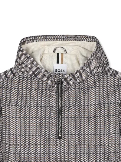 Bosswear Check-print Hooded Jacket In Gray
