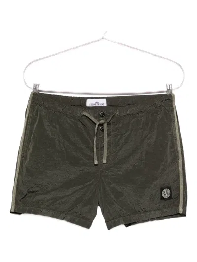 Stone Island Swim Trunks With Back Pocket And Elastic Waistband In Gray