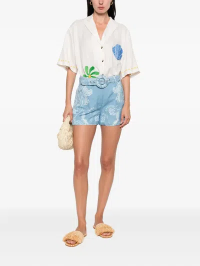 Hemant & Nandita Fiza Paisley-print Belted Shorts In Blue