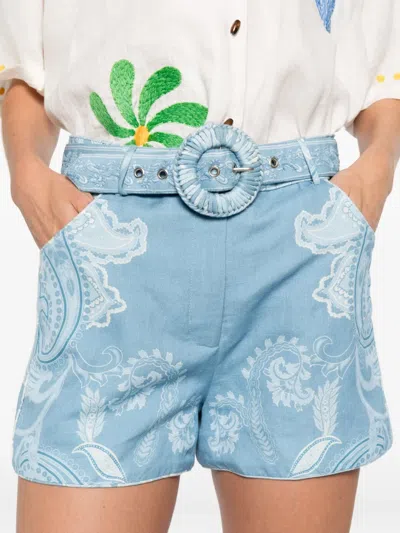 Hemant & Nandita Fiza Paisley-print Belted Shorts In Blue