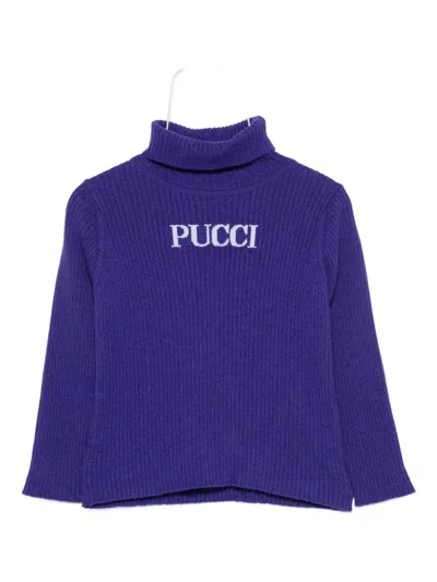 Pucci Junior Ribbed Turtleneck Sweater In Purple