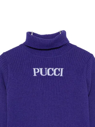 Pucci Junior Ribbed Turtleneck Sweater In Purple