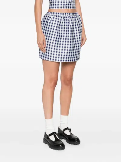 Self-portrait Gingham Pleated Skirt In Blue