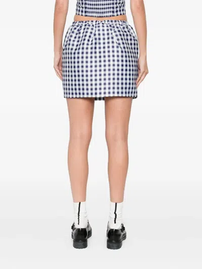 Self-portrait Gingham Pleated Skirt In Blue