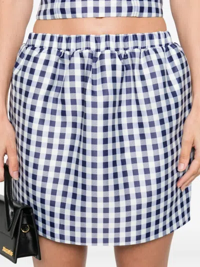 Self-portrait Gingham Pleated Skirt In Blue