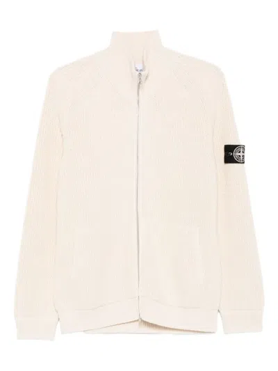 Stone Island Raw Beauty Zip-up Cardigan In White