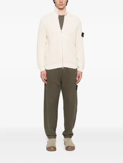 Stone Island Raw Beauty Zip-up Cardigan In White