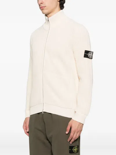 Stone Island Raw Beauty Zip-up Cardigan In White