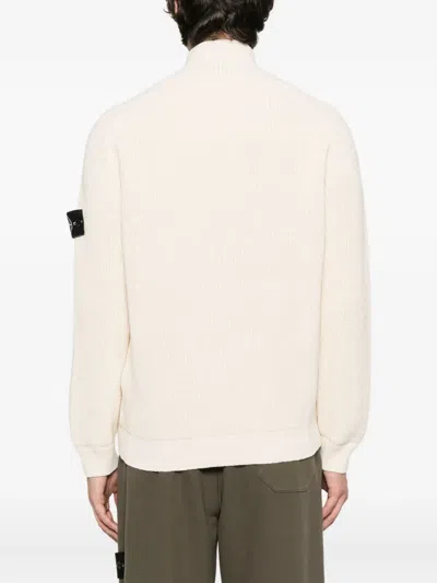 Stone Island Raw Beauty Zip-up Cardigan In White