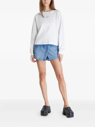 Tommy Hilfiger Logo-print Crew-neck Sweatshirt In White