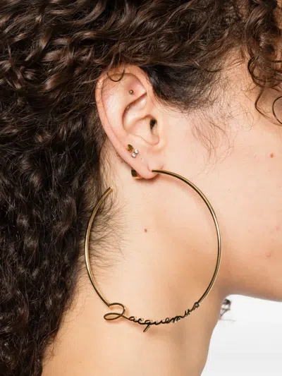Jacquemus Logo-lettering Hoop Earrings In Gold