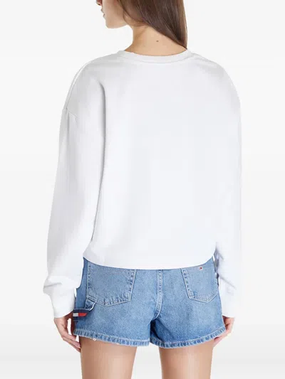 Tommy Hilfiger Logo-print Crew-neck Sweatshirt In White