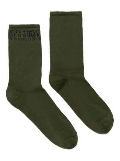 Mm6 Maison Margiela Ribbed Numeric-logo Socks In Green