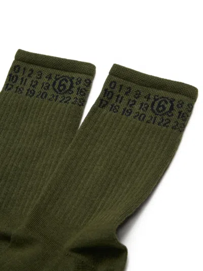 Mm6 Maison Margiela Ribbed Numeric-logo Socks In Green