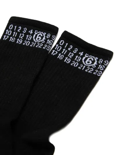 Mm6 Maison Margiela Ribbed Numeric-logo Socks In Black