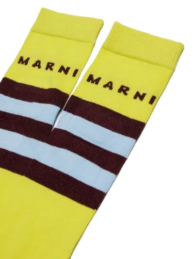 Marni Stripe-logo Socks In Yellow
