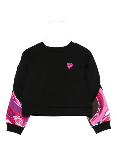 Pucci Junior Contrast-sleeve Sweatshirt In Black