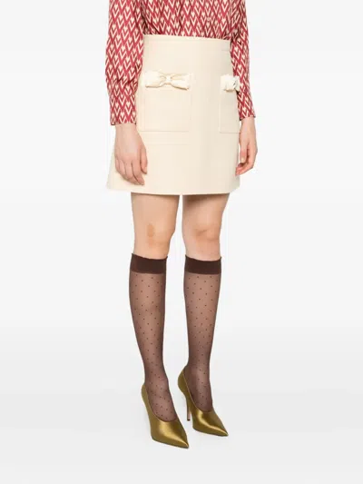 Valentino Bow-pocket Mini Skirt In Neutral