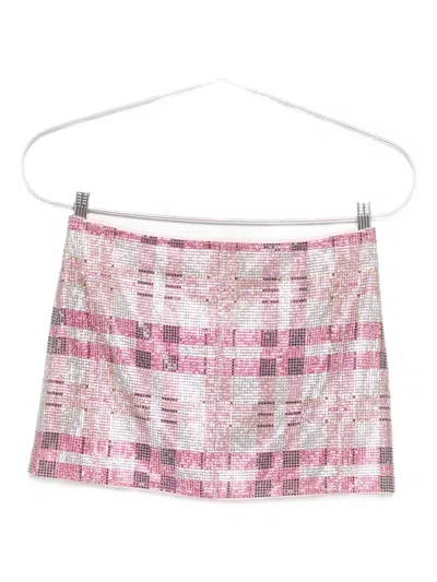 Self-portrait Checked Crystal And Chainmail-embellished Faille Mini Skirt In Pink